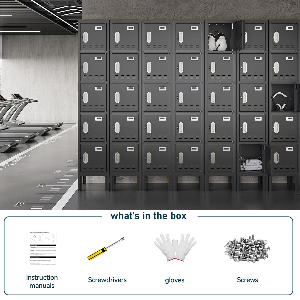 BUTISOW Metal Lockers - 66" Height Steel Lockers for Employees with 5 Door Storage Locker with Card Slot for Employees Gym School Home Office Garage - Assembly Required