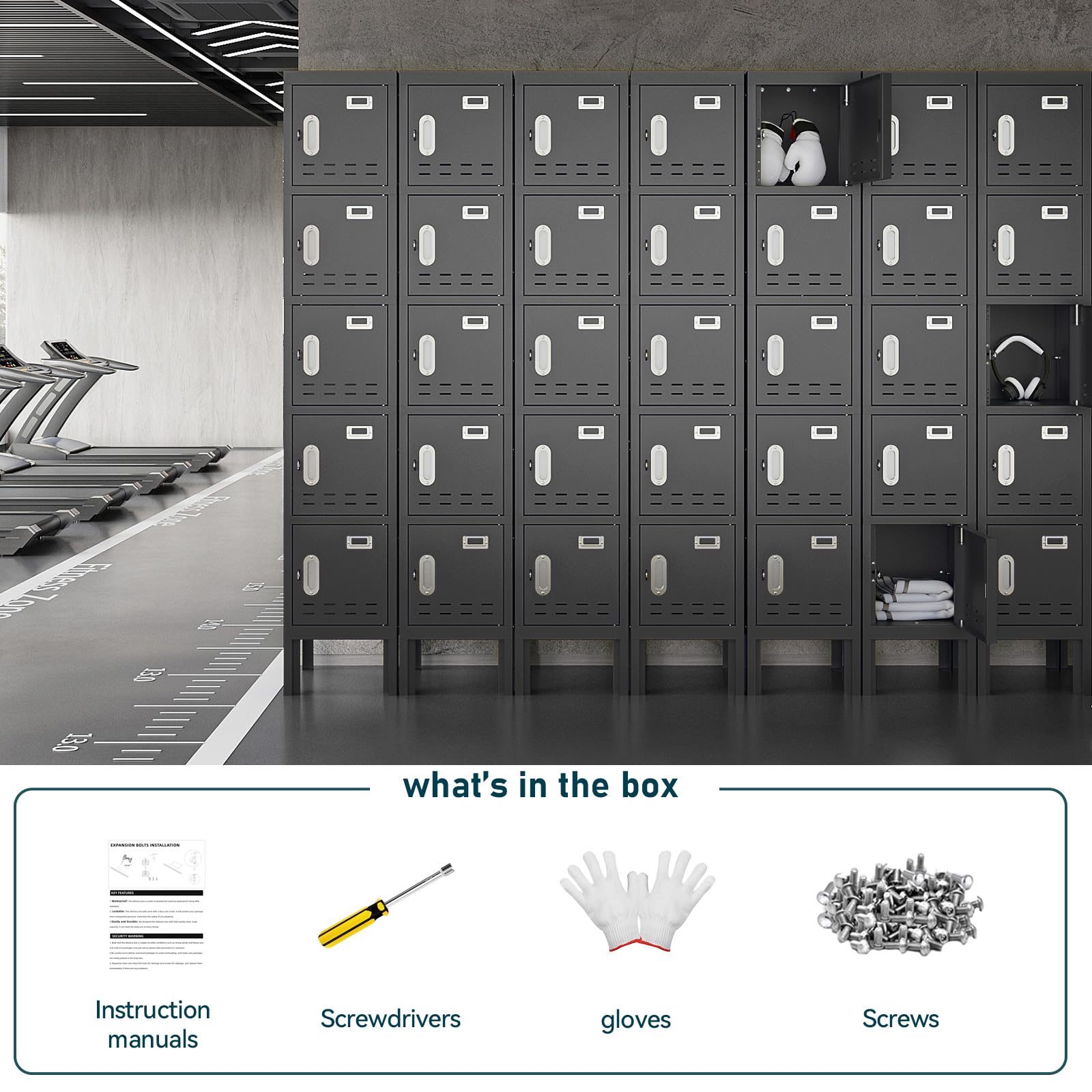 BUTISOW Metal Lockers - 66" Height Steel Lockers for Employees with 5 Door Storage Locker with Card Slot for Employees Gym School Home Office Garage - Assembly Required