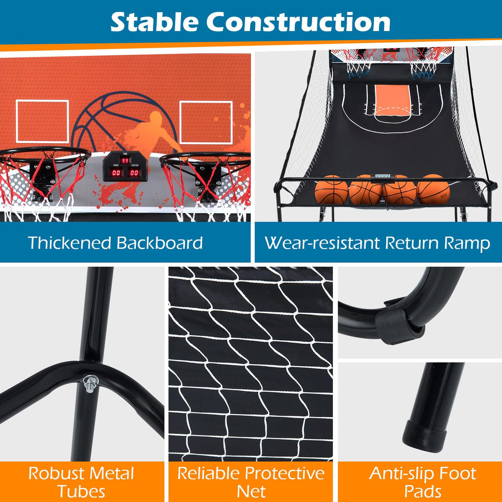 GYMAX Arcade Basketball Game Indoor Foldable with 8 Game Modes, Arcade Sound, 4 Balls and Inflation Pump, Electronic Basketball Games for Home