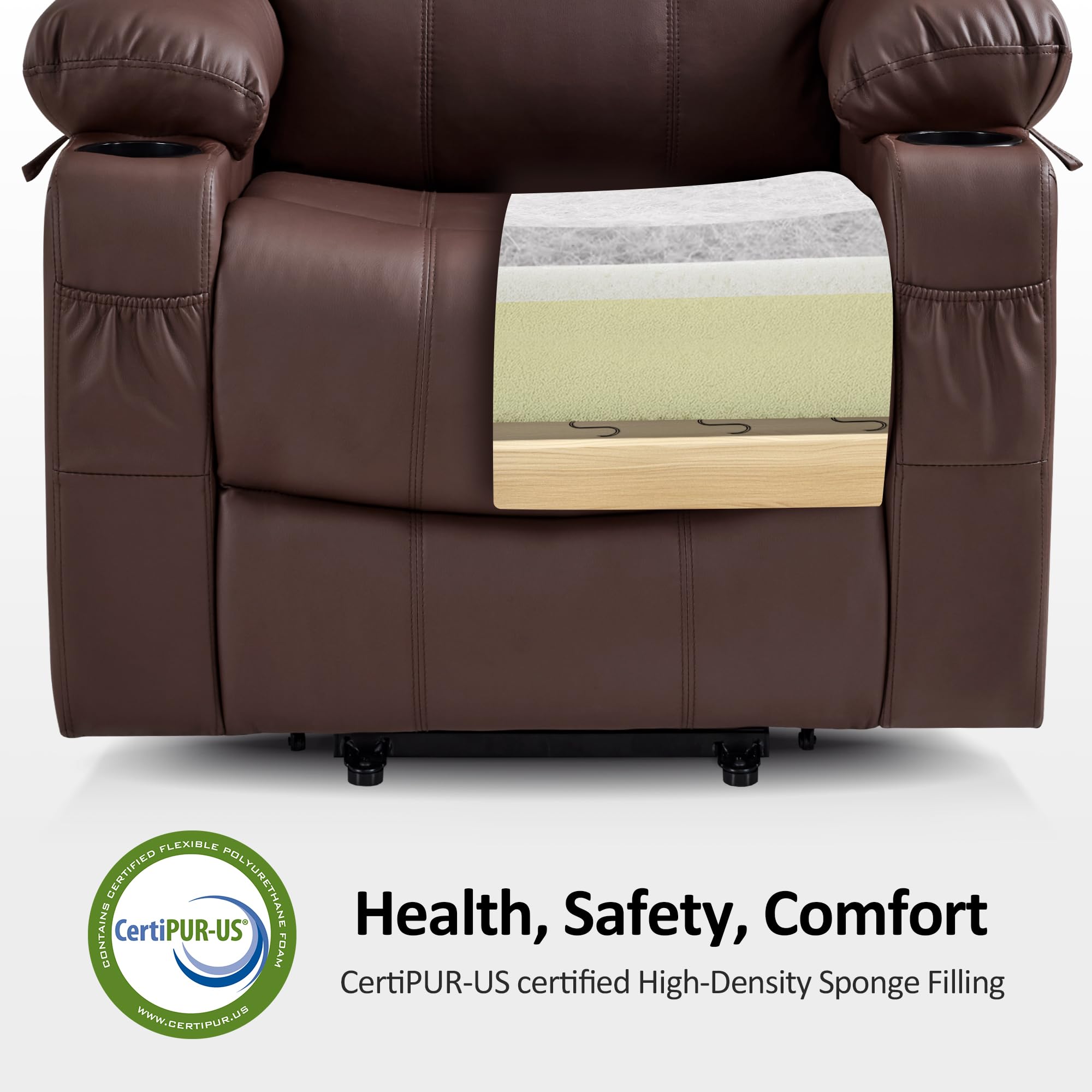 MCombo Electric Power Lift Recliner Chair Sofa with Massage and Heat for Elderly, 3 Positions, 2 Side Pockets, and Cup Holders, USB Ports, Faux Leather 7040 (Grey, Medium)