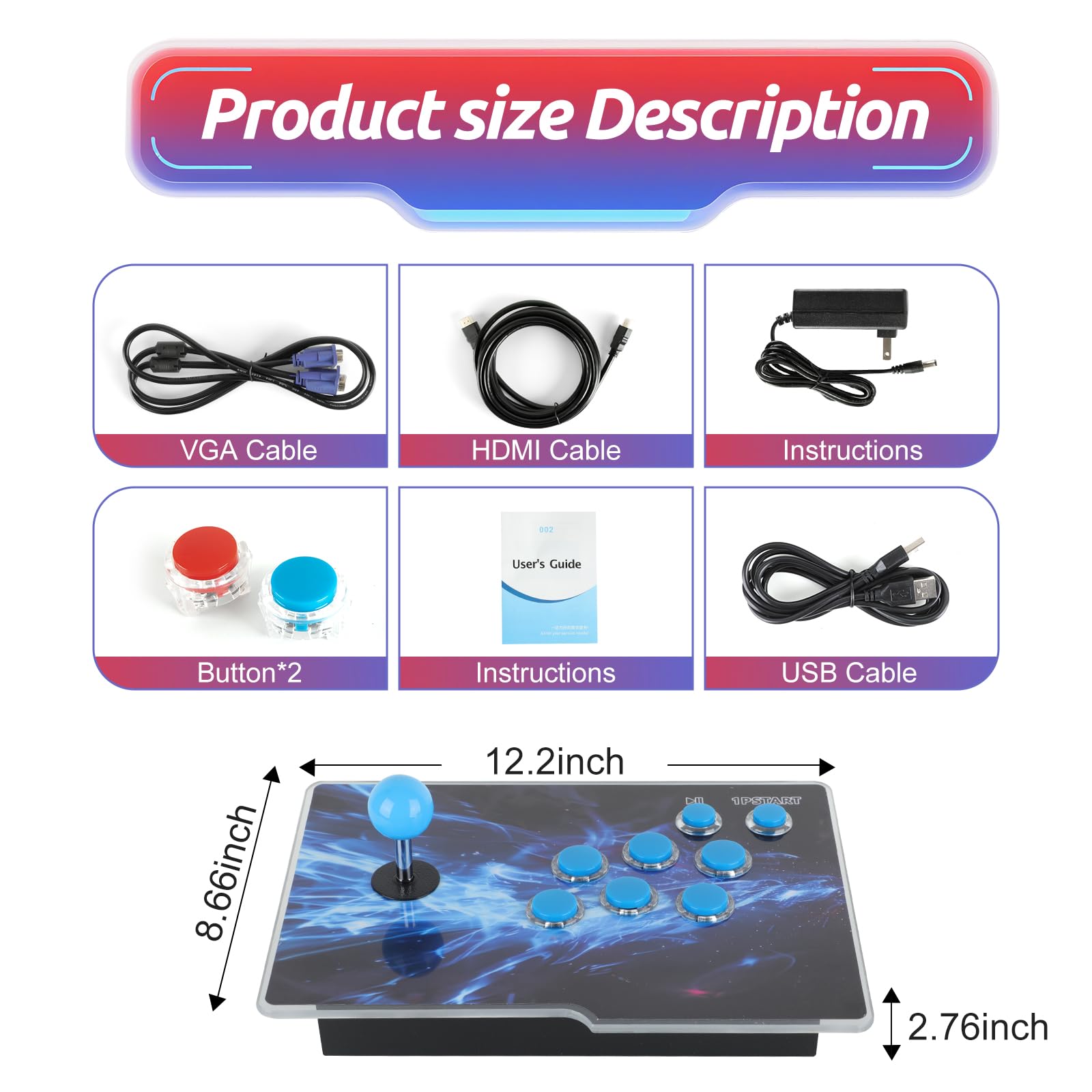 Pandora Box Arcade Console with 32000 Games in 1, 1280x720 Full HD Retro Gaming Machine for TV, Monitor, and Projector, 3D Games Support 1-4 Players, Search/Save/Hide/Pause Functions