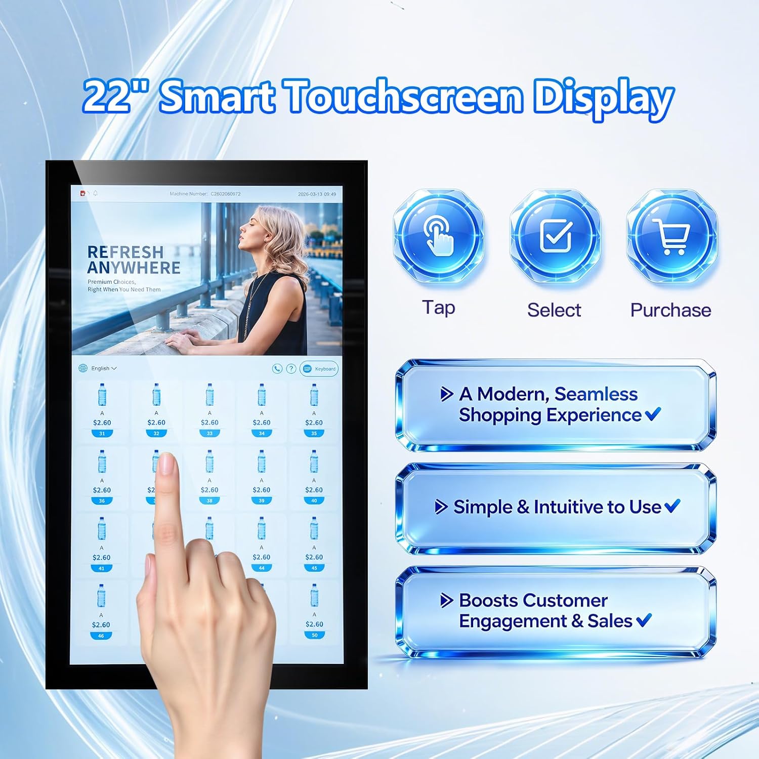 Touchscreen Vending Machines for Sale, 60 Slots Refrigerated Vending Machines for Business, Credit Card Reader, Bill & Coin Acceptor, Snack & Drink Combo with Remote Management System