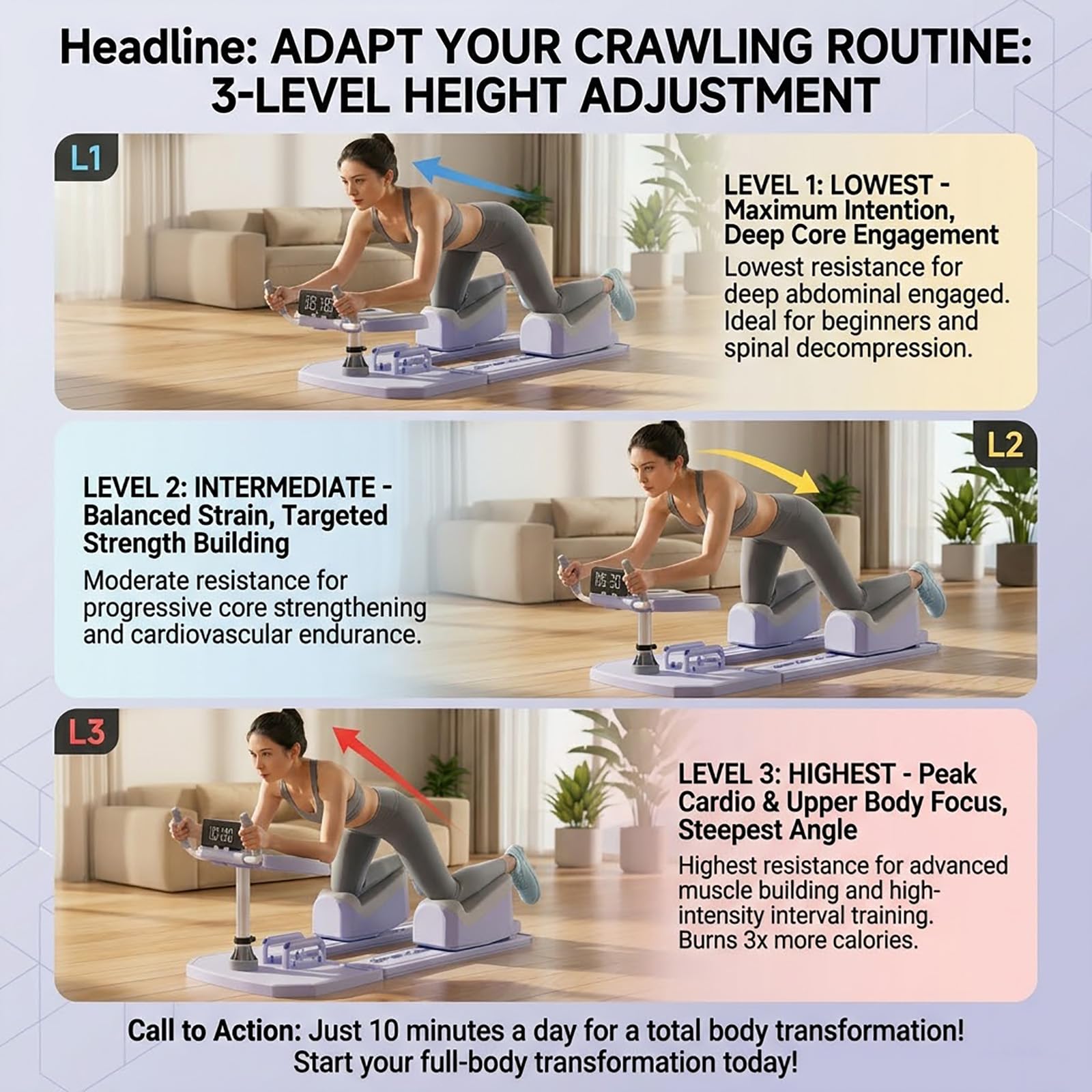 Spine Twist and Stretch Trainer 6-in-1 Crawling Training Machine for Core Training & Spine Decompression 3 Level Full Body Workout with LED Counter 500LBS Capacity Back Pain Relief Home Gym 5–10d