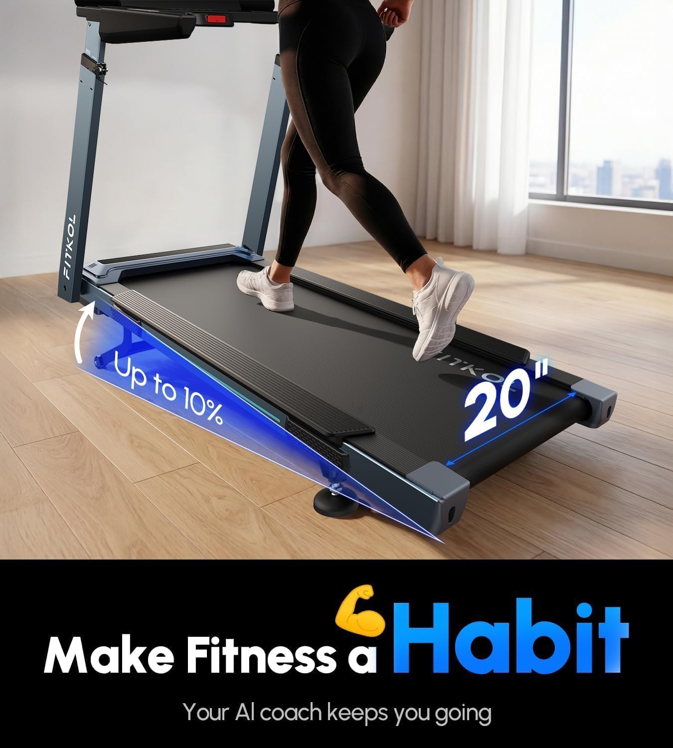 AI-Adaptive Treadmill for Home - Auto Speed & Incline Adjustment, Smart Heart Rate Control, Real-Time AI Running Coach, 5.0HP Motor, 440lb Capacity, Dedicated Bluetooth App, Designed for Beginners