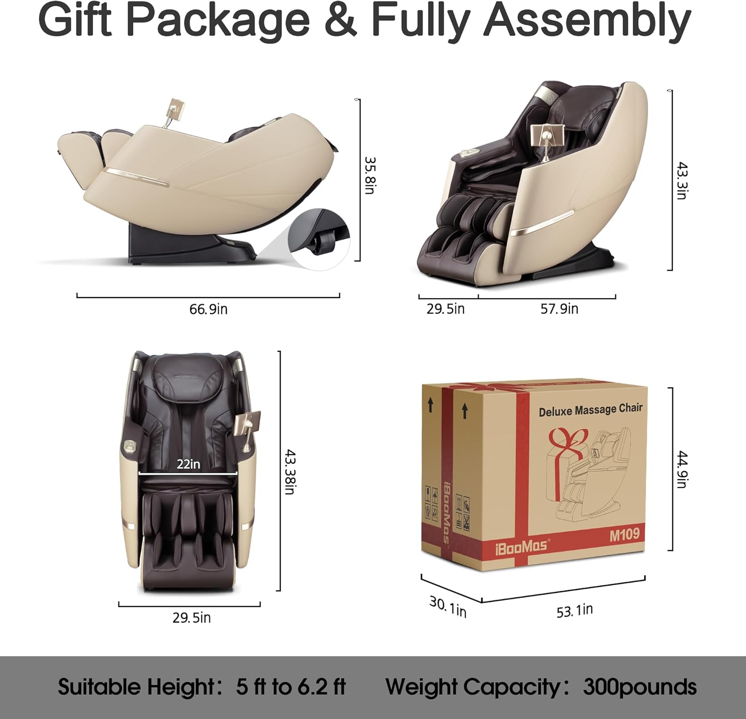 iBooMas Massage Chair, 2026 SL-Track Zero Gravity Shiatsu Massage Chairs Full Body and Recliner, 12+6 Modes, Body Scan, APP, Foot Rollers, Heat Therapy, Airbags, Bluetooth, Thai Stretch (Beige& Brown)