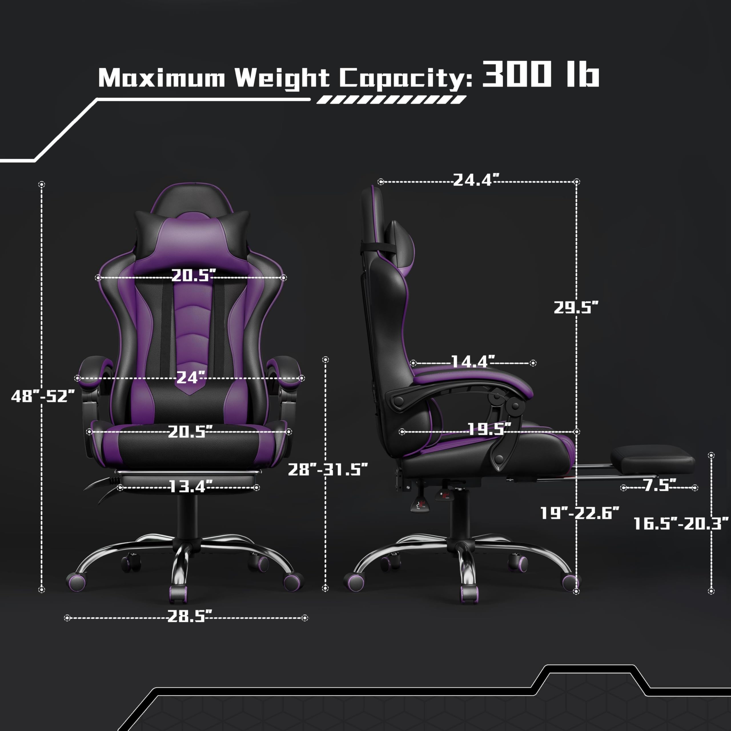 Yaheetech Gaming Chair with Electric Massage Lumbar Support, Footrest & Headrest — Ergonomic High Back Recliner for Home Office, Computer Desk Chair, Height Adjustable, 300 lbs, Black/White