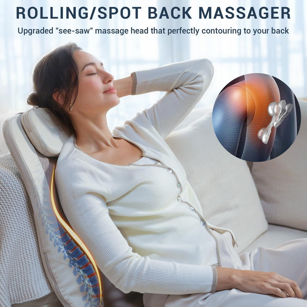 Mynt FSA Eligible HSA Approved Back Massager for Chair, Foldable Back Massager with Soothing Heat, Flexible Massage Chair Pad with Soft S-Curve Longer Track, Portable Rolling & Spot Chair Massager