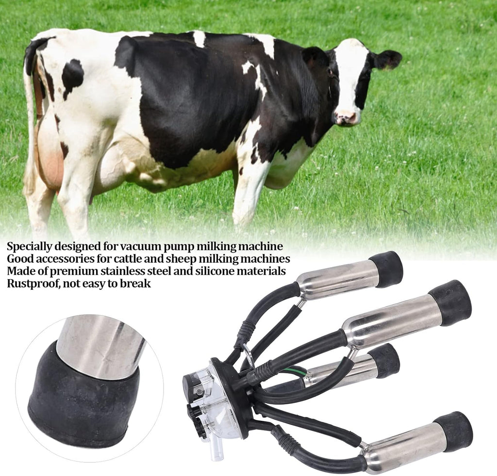 Cow Milking Cluster, Silicone Stainless Steel Cup Set Sheep Milking Cluster Milking Machine for Vacuum Pump Milk Machine