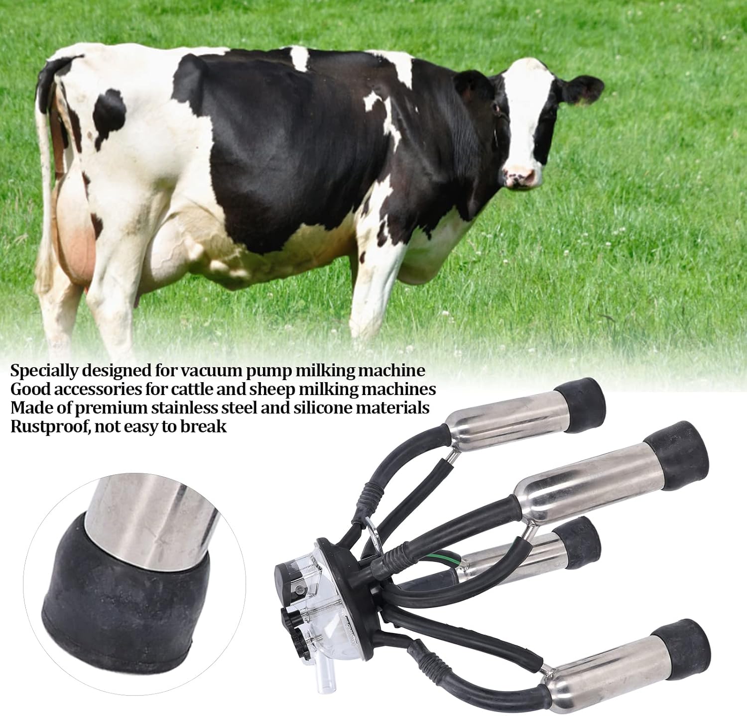 Septpenta Clusters, Silicone Stainless Steel Rust Proof Clusters, Replacement Claw Clusters for Milking Machines, Vacuum Pump Milking Machines with Multiple Manifold Spacers for Milk Collection