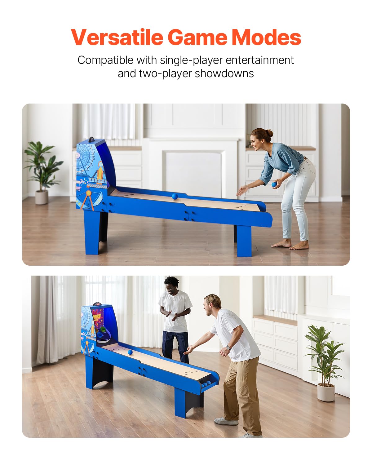 VEVOR Roll and Score Classic Arcade GameTable, Sky Ball Table Machine, LED ElectronicScorer & Track Lighting, Sound, Automatic BallReturn, Home Recreation Game Room