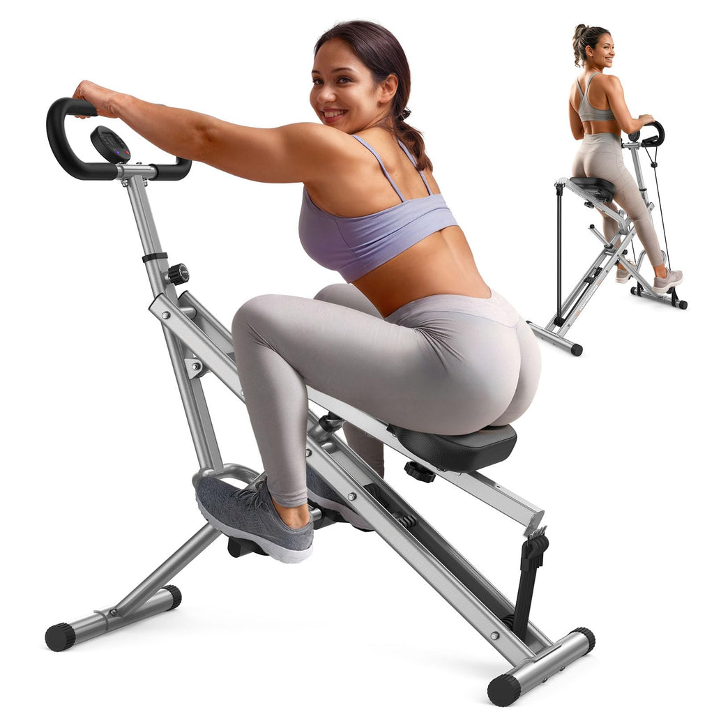Sportsroyals Squat Machine, Squat Assist Rower for Glutes and Thighs, Foldable Exercise Equipment w/ Four Adjustable Resistance for Home, Full Body Workout Machine