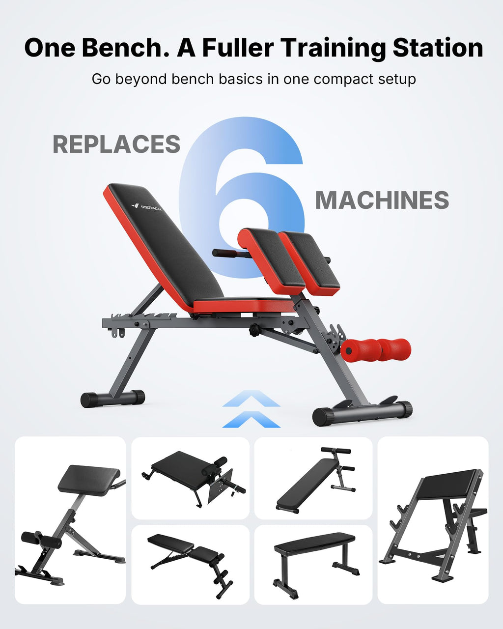 MERACH Roman Chair Back Extension, Adjustable Weight Bench, Home Gym Sit Up Bench for Glutes & Ab Workouts, Back Extension Machine, Hyperextension Roman Chair for Lower Back Pain Relief