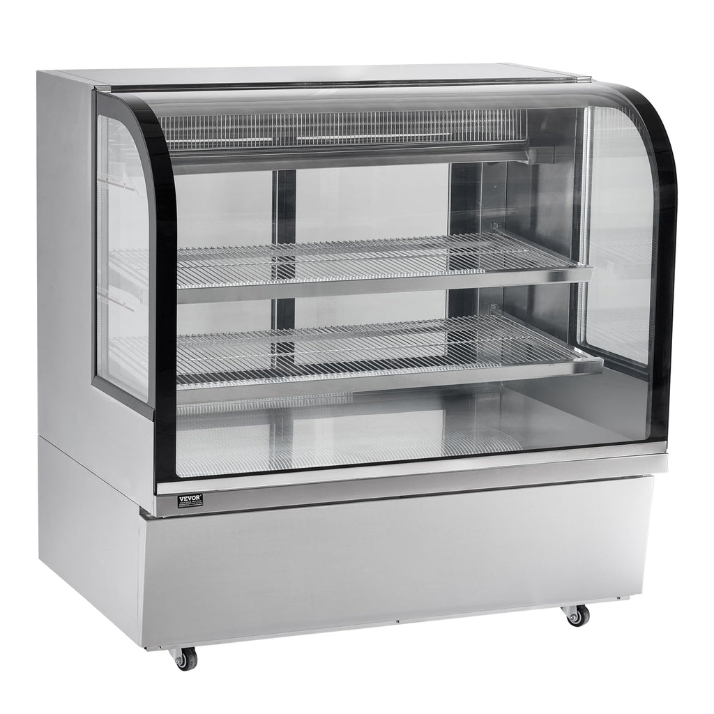 VEVOR Refrigerated Display Case, 3.5 Cu.Ft./100L, 2-Tier, Countertop Pastry Display Case Commercial Display Refrigerator with LED Lighting, TURBO Cooling, Frost-Free Air-Cooling, Rear Sliding Door
