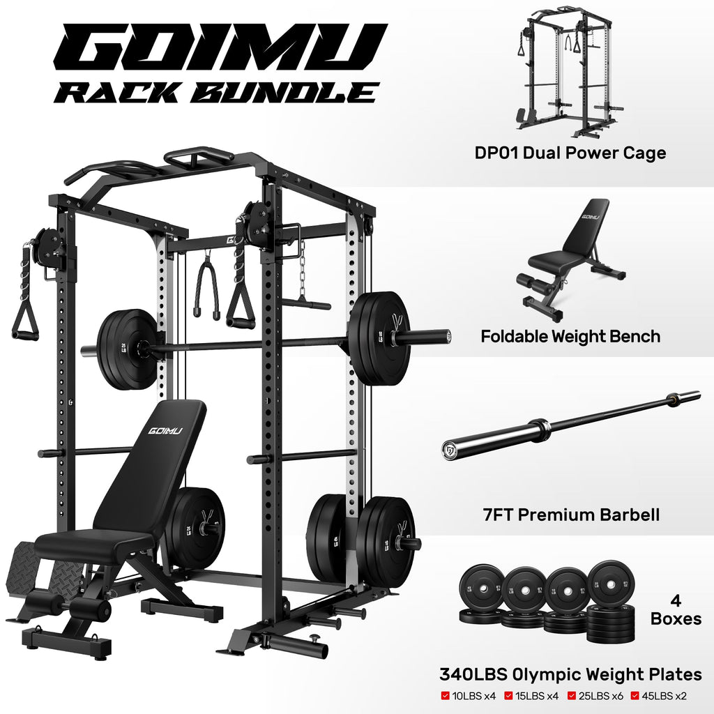 DP01 Power Cage, 2000LBS Squat Rack with with Cable Crossover and Dual Independent Pulley System, Full Cage for Full Body Training, Power Rack with More Training Attachments for Home Gym