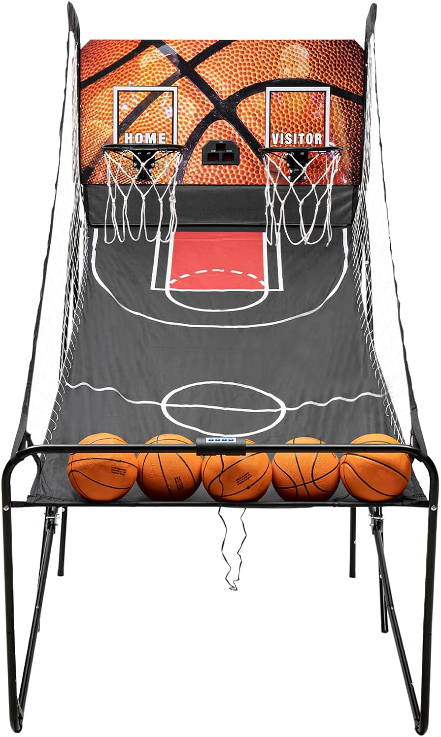 Dual Shot Basketball Arcade Game, Foldable Electronic Basketball Machine with LED Scorer and Timer, 8 Modes 2-Player Includes 5 Balls for Family Game Room Basement