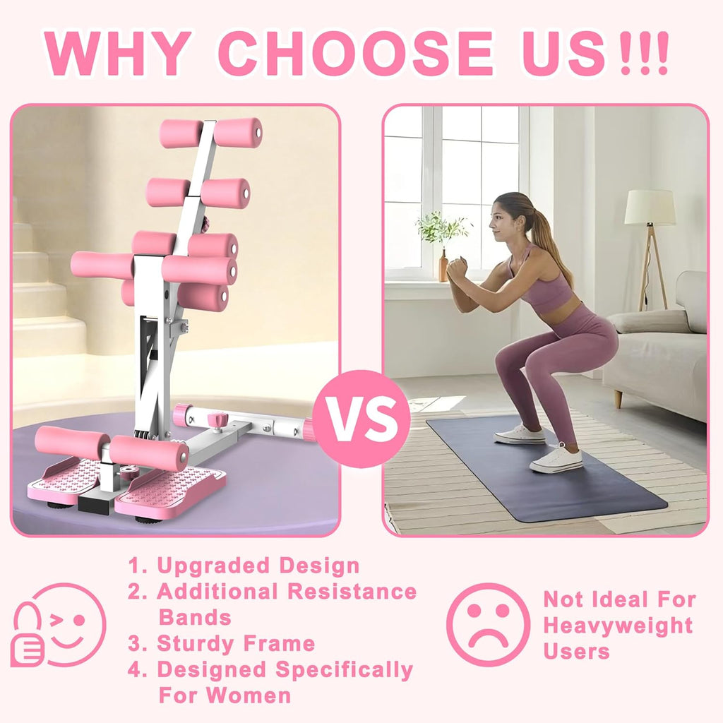 KINMAC Deep Squat Machine for Home-Glutes Trainer Machine with Resistance Bands Squat Assist Trainer for Core & Legs Workout Ideal for Home Gym, Apartment & Office-White Pink