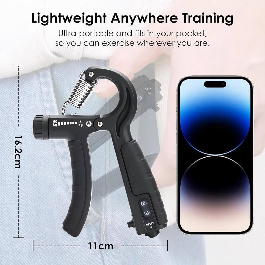 5-in-1 Grip Strength Trainer Kit with Counter, Adjustable Hand Grip(11-132 lbs), Finger Stretcher, Grip Ring & Stress Ball – Grip Strength Trainer for Adults, Home Gym, Arm Workout Equipment