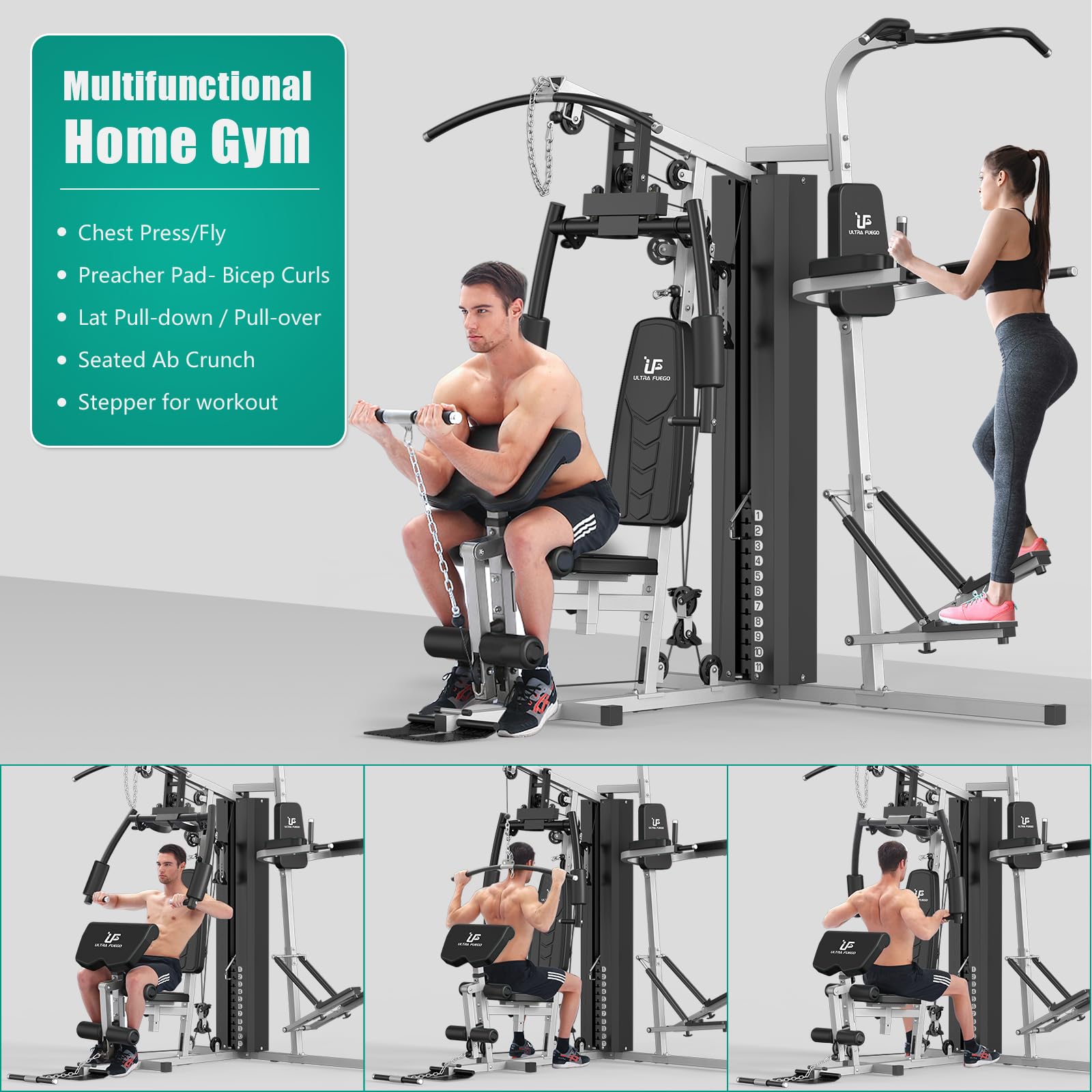 ULTRA FUEGO Multifunctional Home Gym Equipment Workout Station with Pulley System, Arm, and Leg Developer for Full Body Training