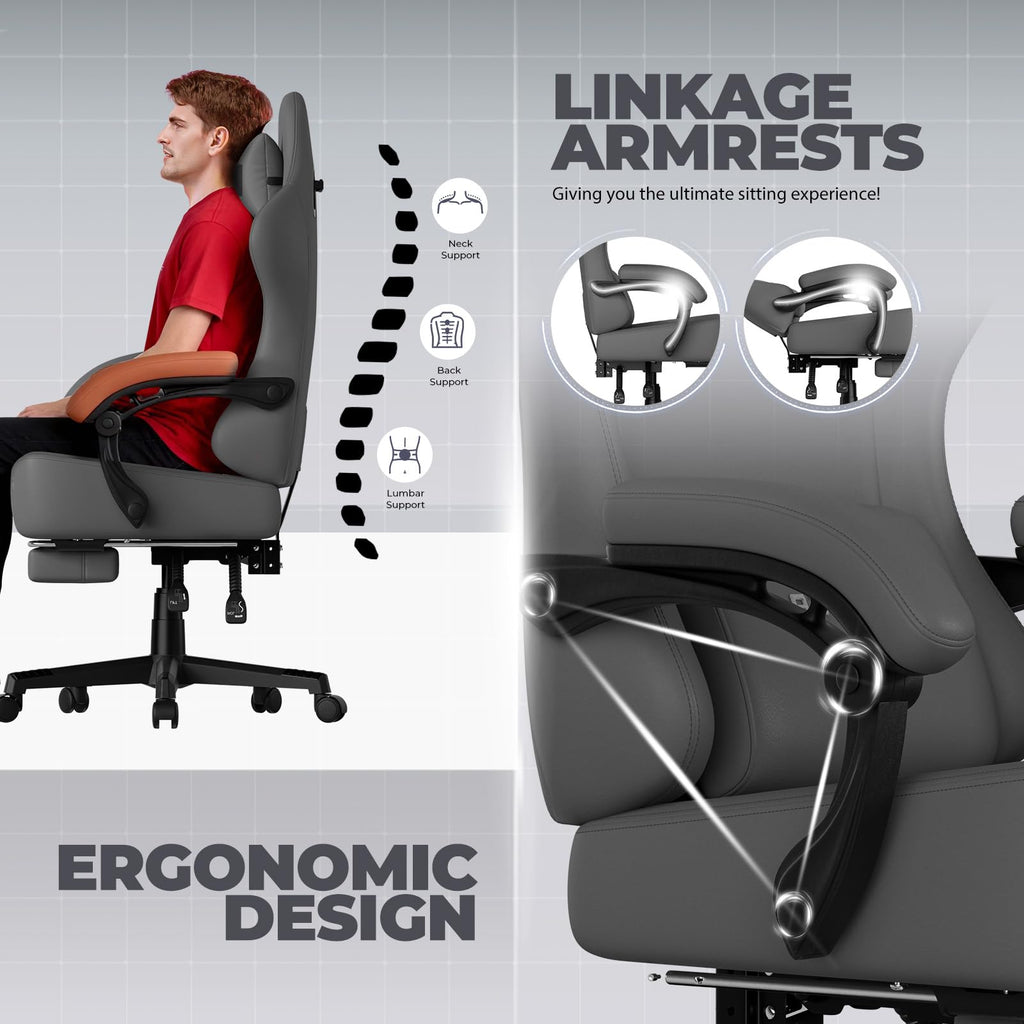 GTPLAYER Gaming Chair with Pocket Spring Cushion, Big and Tall Gamings Chairs 350LBS High Back Computer Chair with Footrest for Adults Lumbar Support Swivel Game Chair for Office,Leather Black-Massage