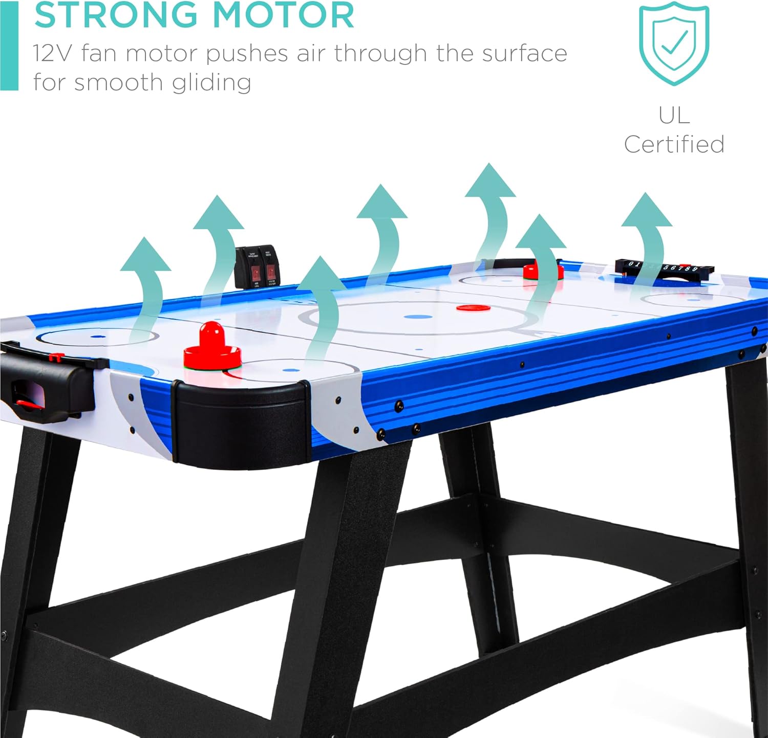 Best Choice Products 58in Mid-Size Arcade Style Air Hockey Table for Game Room, Home, Office w/ 2 Pucks, 2 Pushers, Digital LED Score Board, Powerful 12V Motor, Carrying Bag