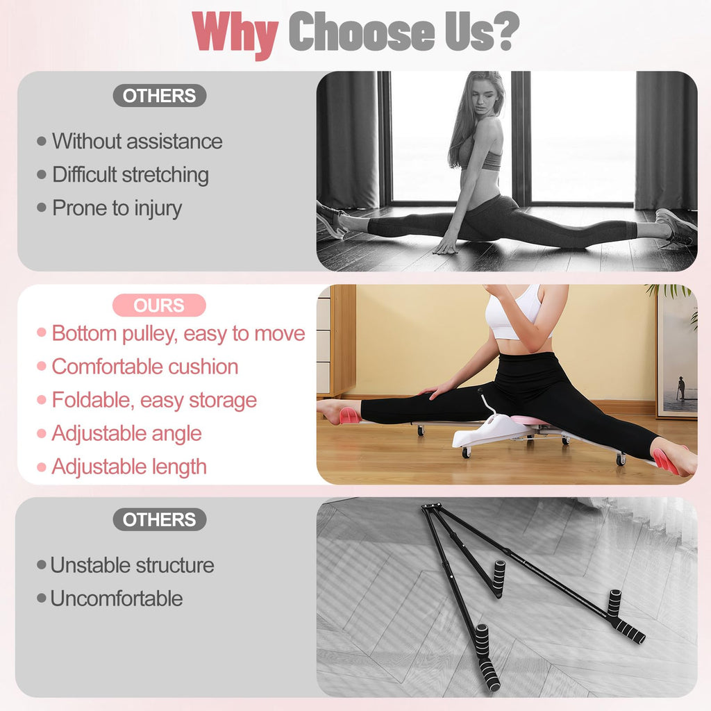 Leg Stretcher Split Machine with Backrest, Adjustable 0-190° Splits Trainer for Flexibility, 330lb Capacity Stretching Equipment for Ballet Yoga Dance Gymnastics, Home Gym Fitness Equipment