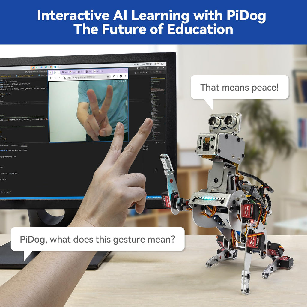 SunFounder PiDog AI Robot Dog Kit for Raspberry Pi 5/4/3B+/Zero 2W, Openclaw LLMs ChatGPT/Gemini/Grok, Voice&Video Recognition, Python, App, Battery, Gyroscope, Camera (RPI NOT Included)