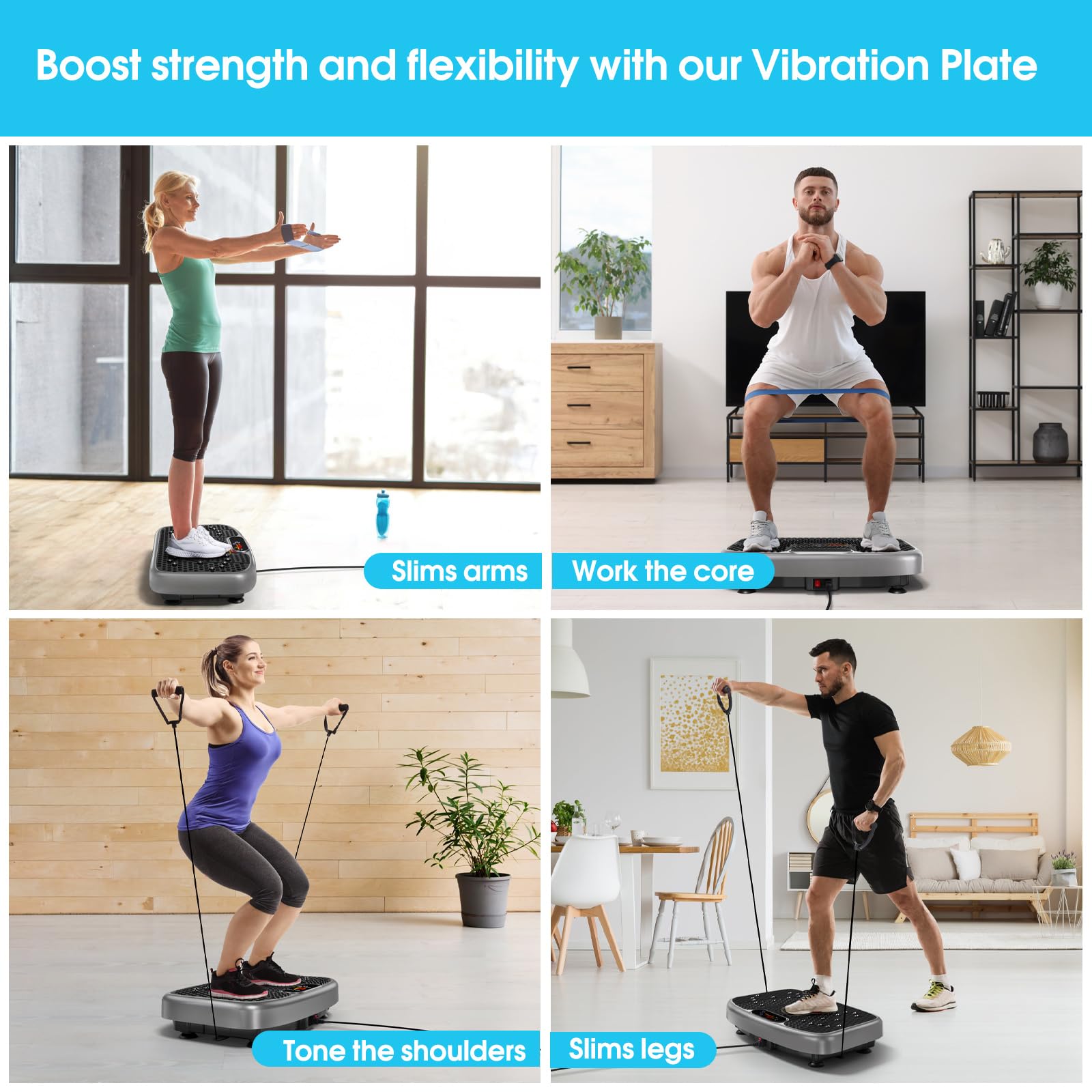 SoftGym Waver Vibration Plate Exercise Machine for Lymphatic Drainage Weight Loss,120 Speed Levels Vibrating Platform with Resistance Bands,Full-Body Workout Equipment for Muscle Toning