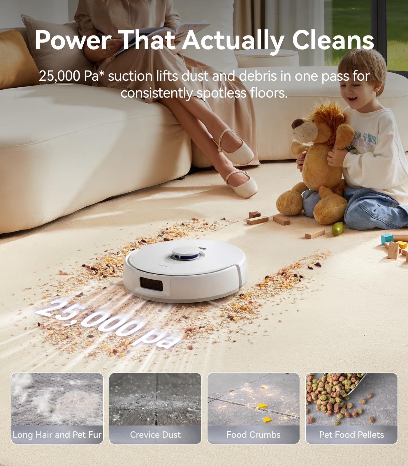 NARWAL Freo Z10 Turbo Robot Vacuum and Mop Combo, 25000Pa Suction, Edge-to-Edge Cleaning, Tangle-Free for Pet Hair, Auto Mop Wash, Smart Avoidance, Self-Emptying, for Carpet & Hard Floors, White