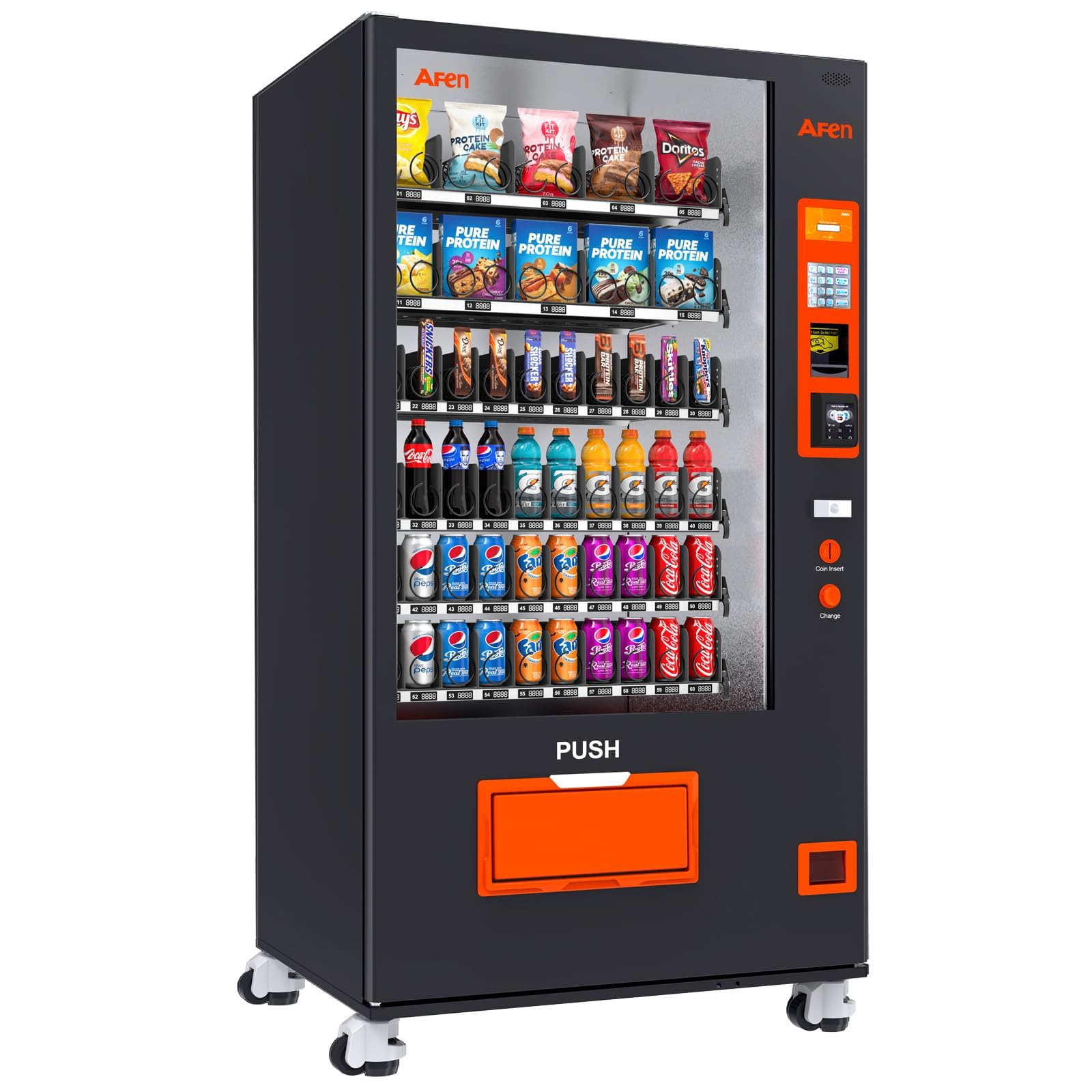 60 Slot Vending Machines for Business, Refrigerated Snack Drink Vending Machine, Commercial Smart Combo Vending Machine with Bill and Coin, Card Reader