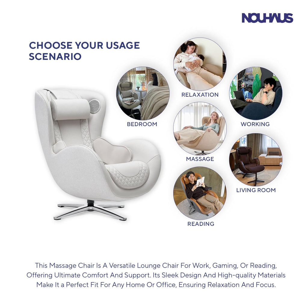 Nouhaus Classic Massage Chair with Ottoman – Caramel Leather Recliner with Percussive Shiatsu Massager, Built-in Speaker & Full Body Spot Massage – Ultimate Comfort for Home & Office