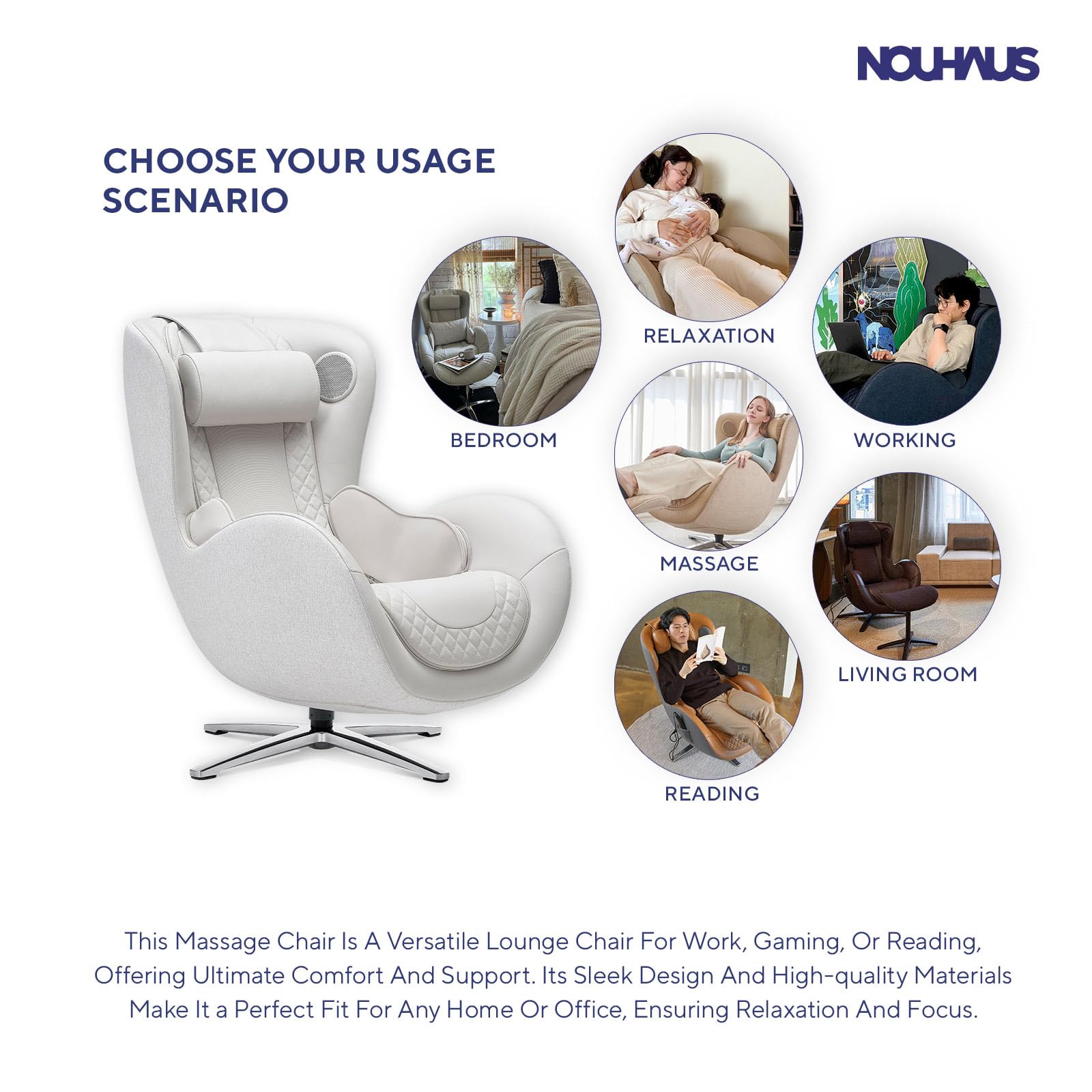 Nouhaus Classic Massage Chair with Ottoman – Caramel Leather Recliner with Percussive Shiatsu Massager, Built-in Speaker & Full Body Spot Massage – Ultimate Comfort for Home & Office