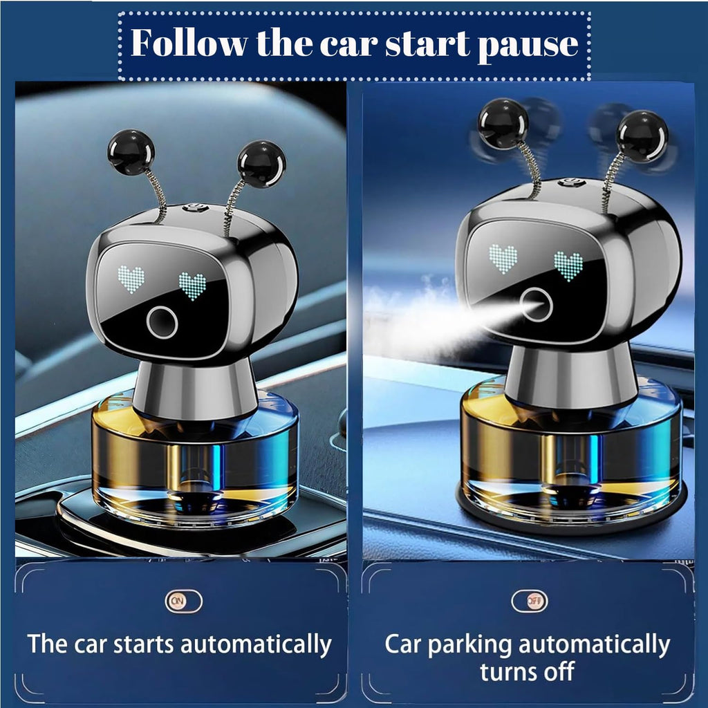 Robot Intelligent Aromatherapy Machine, Smart Cute Robot Car Air Freshener - Fine Spray/Fillable/Four-Gear Adjustment/Vibration Sensing/On-Off/Large Capacity Long-Lasting Fragrance/Black-V2(Cologne)