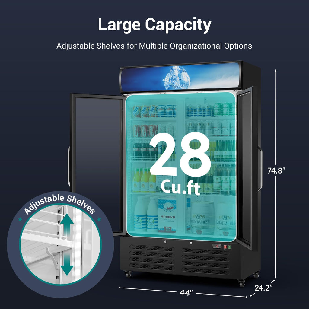 ETL & DOE Certified Commercial Beverage Refrigerator 14.8 Cu Ft, Commercial Display Fridge with Glass Door, Upright Merchandiser Refrigerator Cooler with Front LED Light for Stores, Restaurant, Office