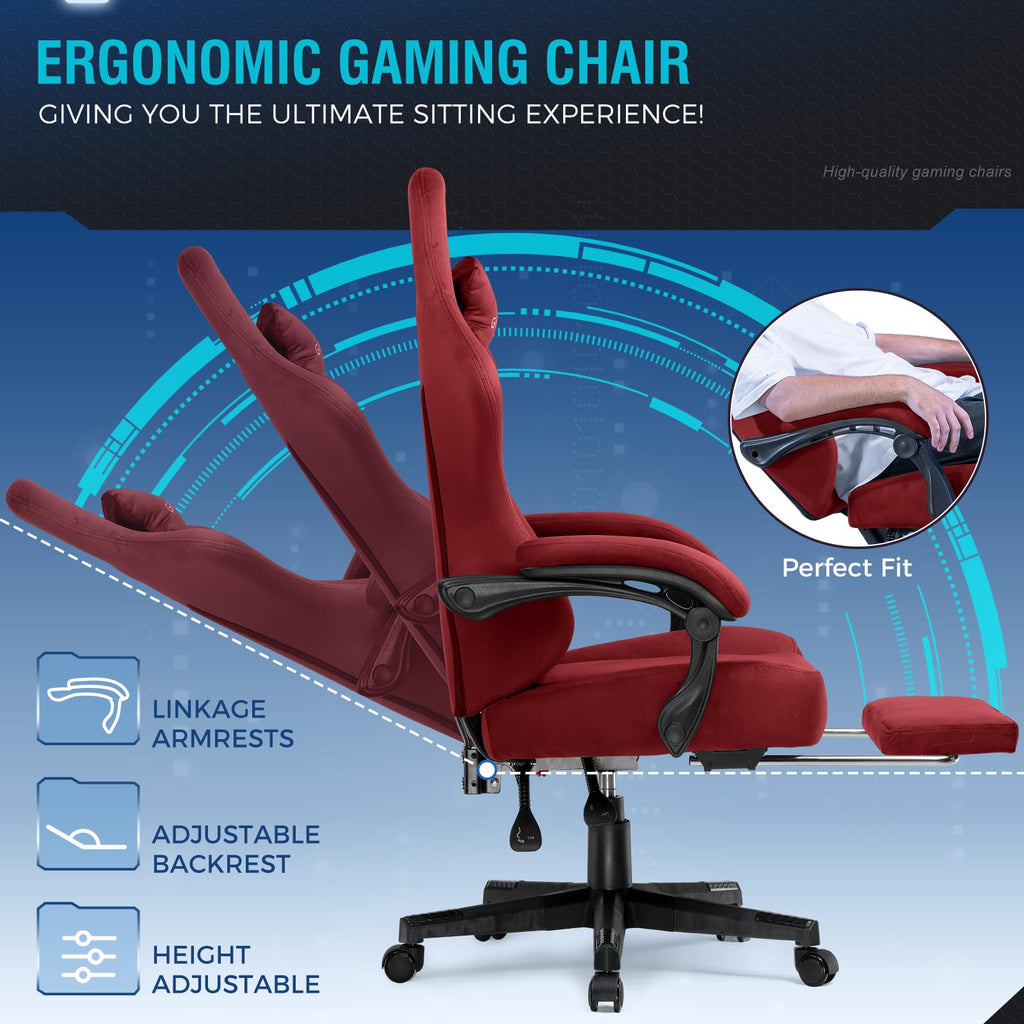 GTPLAYER Gaming Chair with Pocket Spring Cushion, Big and Tall Gamings Chairs 350LBS High Back Computer Chair with Footrest for Adults Lumbar Support Swivel Game Chair for Office,Leather Black-Massage