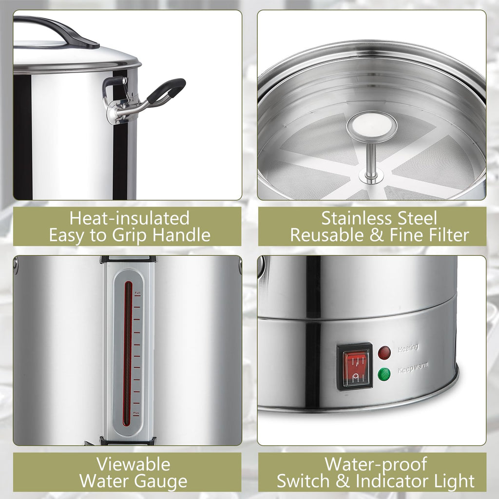 Commercial Coffee Urn 24L 160Cup Stainless Steel Quick Brew Hot Dispenser for Catering, Commercial Grade Large Capacity Coffee Maker For Meeting Rooms, Church, School, for 100+ Guests