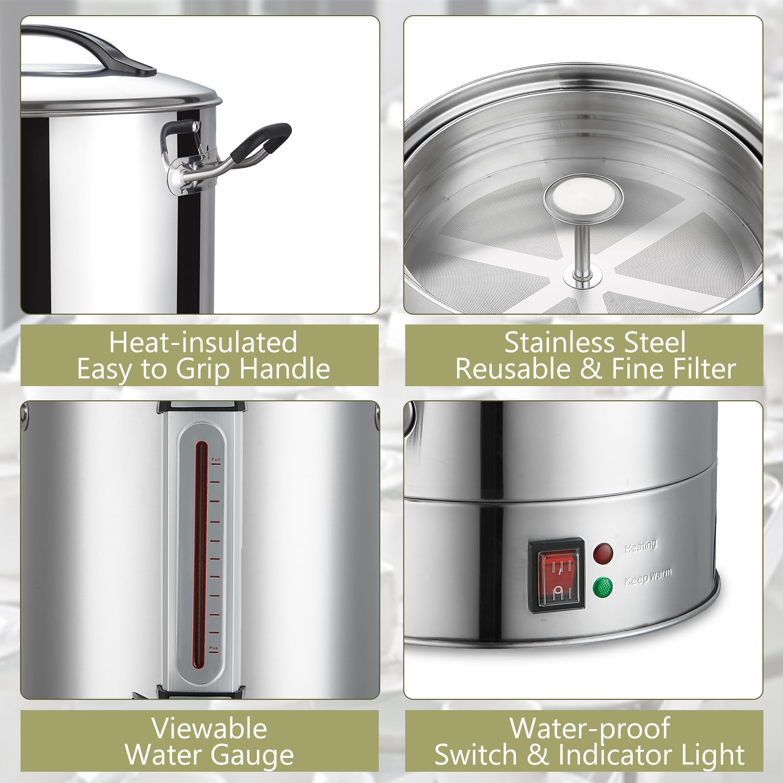 Commercial Coffee Urn 24L 160Cup Stainless Steel Quick Brew Hot Dispenser for Catering, Commercial Grade Large Capacity Coffee Maker For Meeting Rooms, Church, School, for 100+ Guests