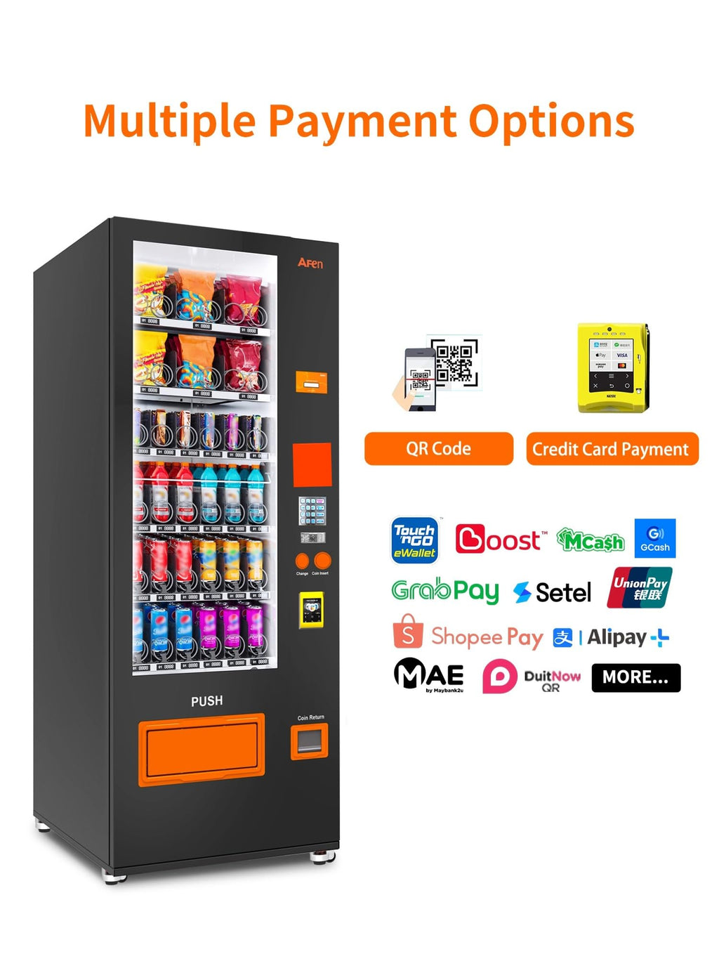 AFEN Commercial Vending Machine, 36 Slot Snack and Drink Combo Vending Machine Refrigerated Smart Mini Vending Machine for Business, Mobile Management, with Card Reader Only