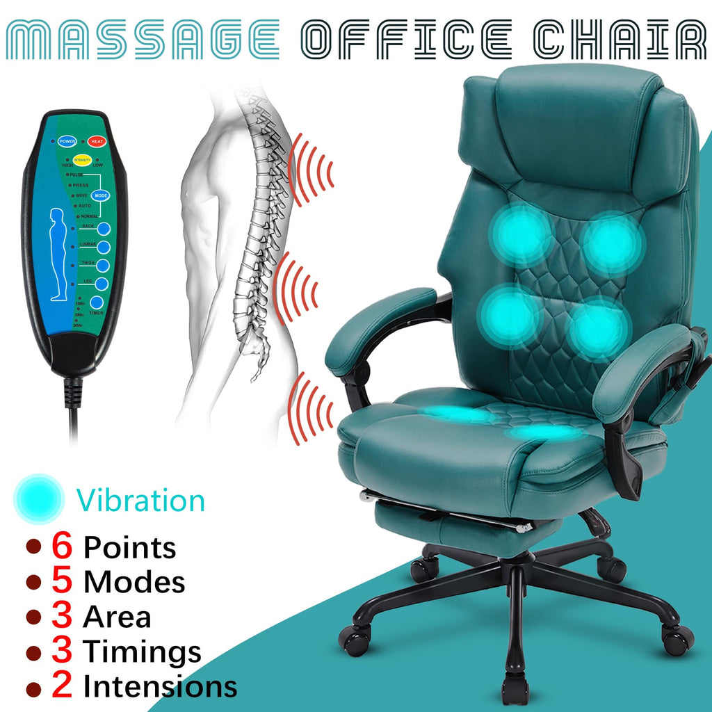 Massage Office Chair with Foot Rest 6 Points Vibration and Heat Home Office Desk Chairs for Heavy People 400lbs Reclining Managerial Chairs Ergonomic Executive Chair (Black)