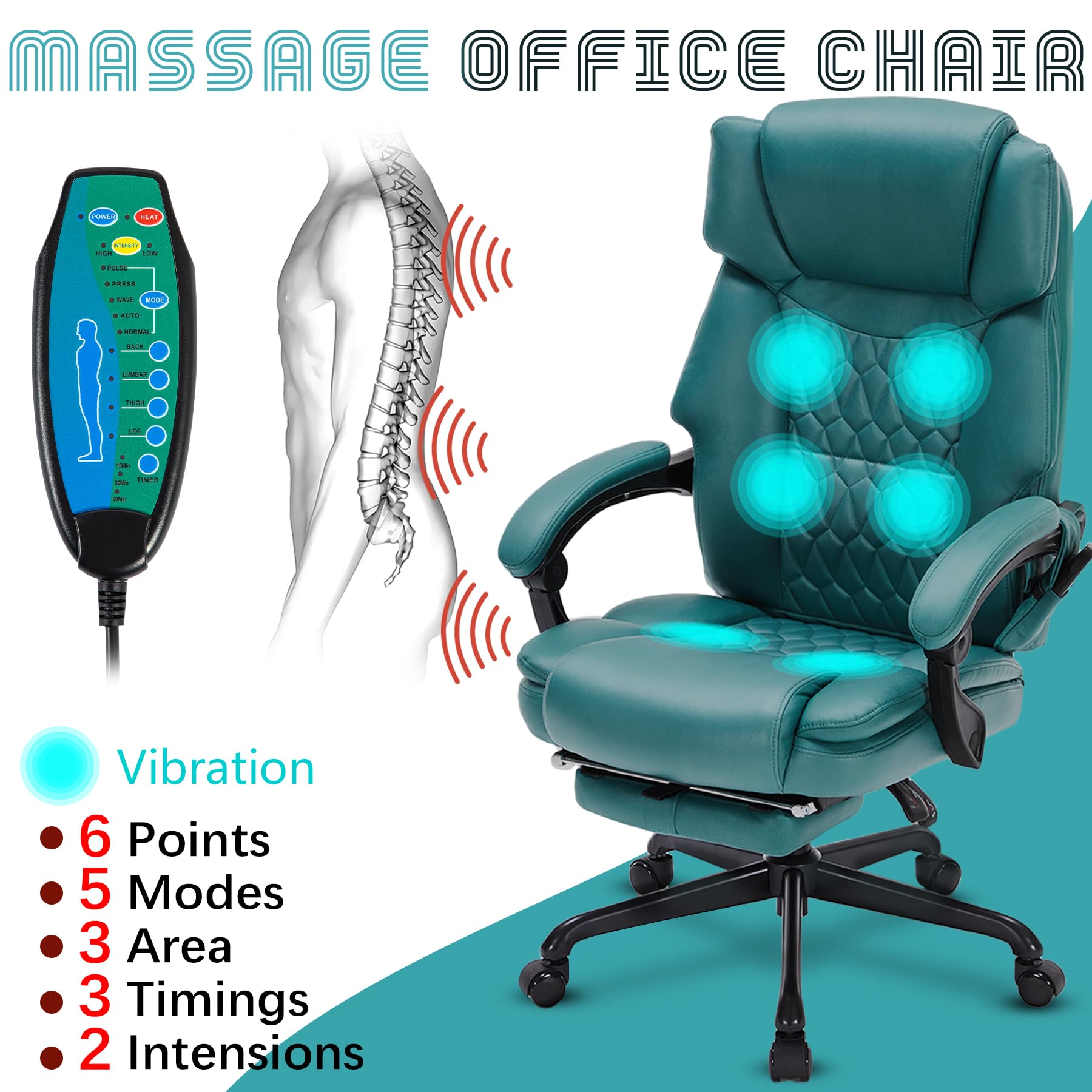 Massage Office Chair with Foot Rest 6 Points Vibration and Heat Home Office Desk Chairs for Heavy People 400lbs Reclining Managerial Chairs Ergonomic Executive Chair (Black)