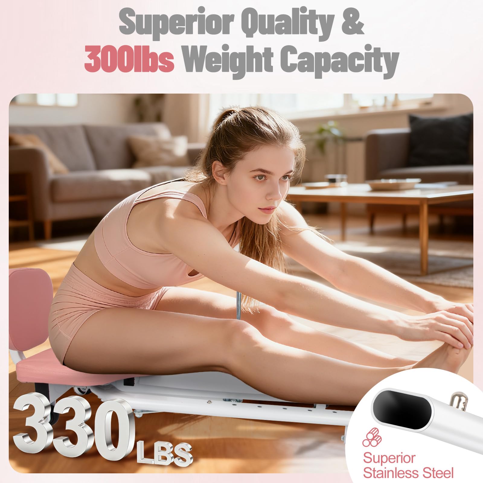 Leg Stretcher Split Machine with Backrest, Adjustable 0-190° Splits Trainer for Flexibility, 330lb Capacity Stretching Equipment for Ballet Yoga Dance Gymnastics, Home Gym Fitness Equipment