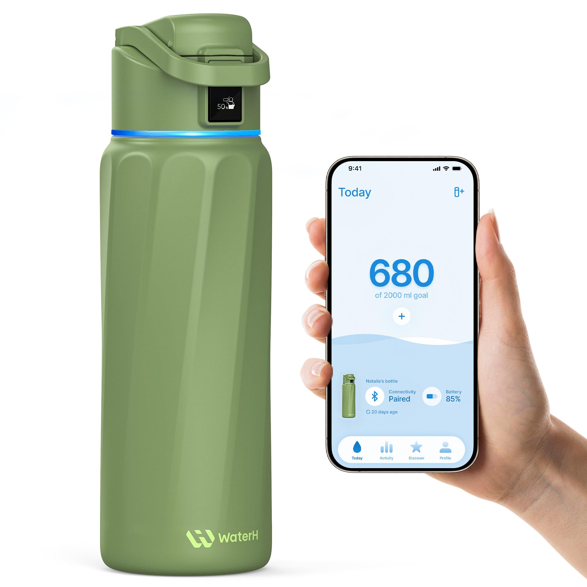 BOOST Smart Water Bottle that Reminds You to Drink, 24oz BPA-Free Stainless Steel Vacuum Insulated, Wide Mouth Water Tracker Bottle with APP for School, Gym, Office, Ideal for Father's Day