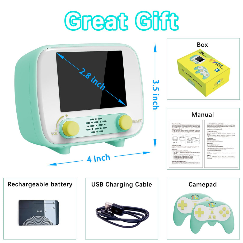 Mini Arcade Machine, Retro Gaming Console, Handheld Game Console with 156 Classic 16-Bit Video Games, 2.8 Inch Color Display, Rechargeable Battery, Support for TV Output, Birthday Present for Children