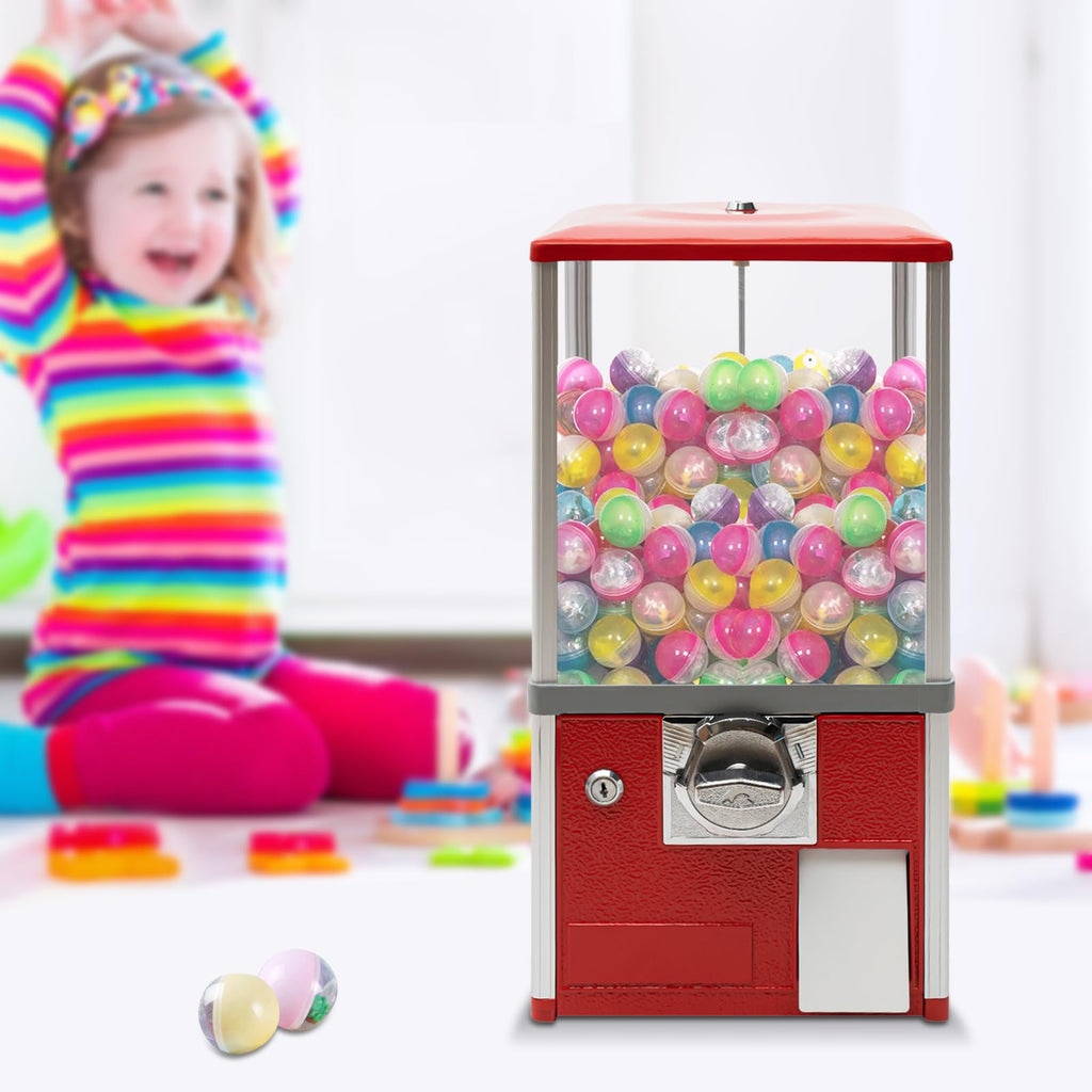 25 Cents Coin Operated Vending Machine, Capsule Vending Machine for Kids, Commercial Toy Vendor with Key Lock, Bubble Gum Ball Dispenser for Arcades Retail Stores, 1.77-1.97in Toys (Green)
