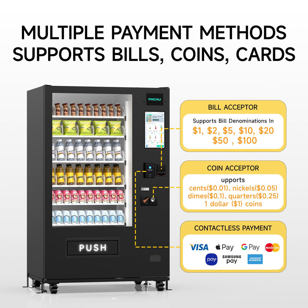 Smart Vending Machine, 36-Slot Refrigerated Snack and Beverage Vending Machine for Commercial Use, Automatic Drink and Snack Dispenser for Offices, Gyms, Convenience Stores