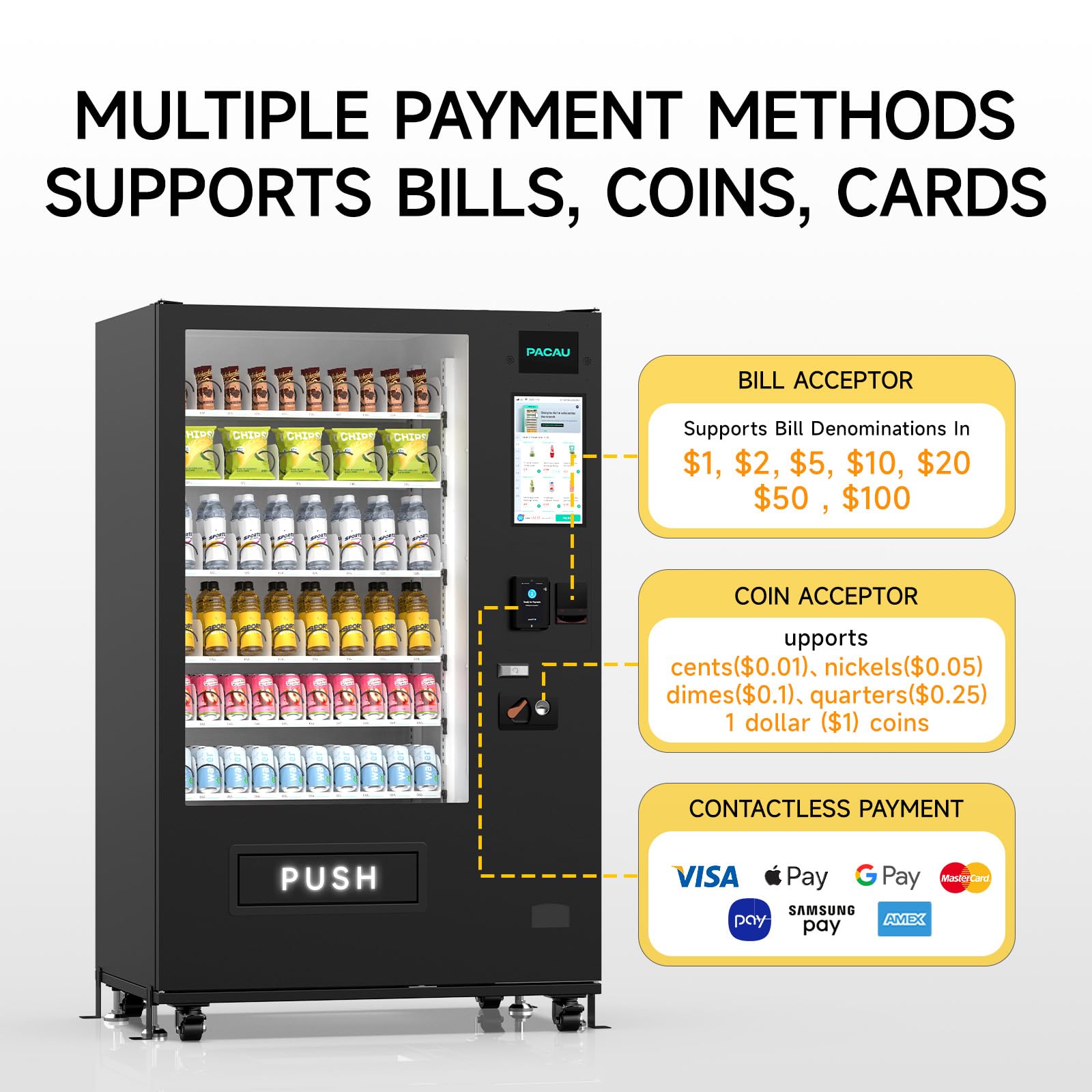 Smart Vending Machine, 36-Slot Refrigerated Snack and Beverage Vending Machine for Commercial Use, Automatic Drink and Snack Dispenser for Offices, Gyms, Convenience Stores