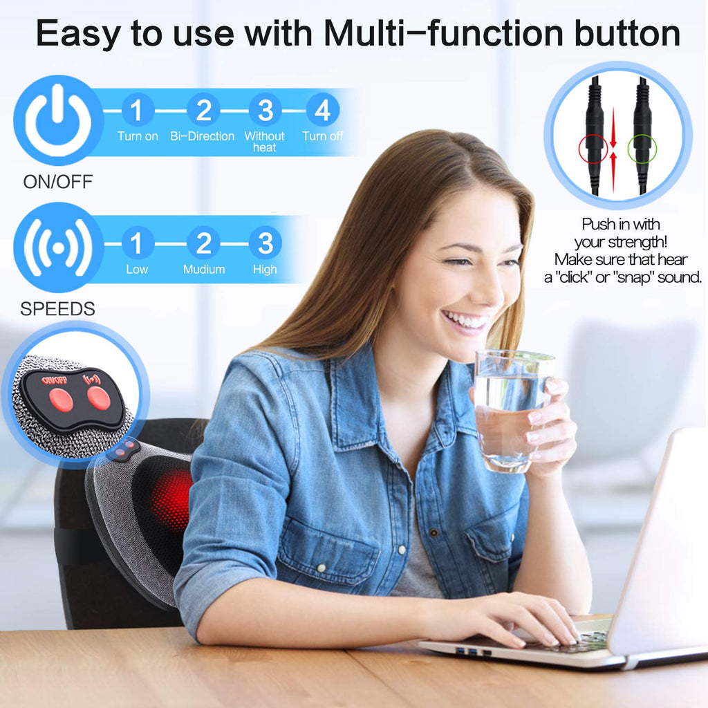 Papillon Shiatsu Back Massager with Heat,Fathers Day Dad Gifts for Men, Dad, Deep Tissue Massage for Neck, Shoulder, Upper & Lower Back Pain Relief, Electric Kneading 3D Massage Pillow (Gray)