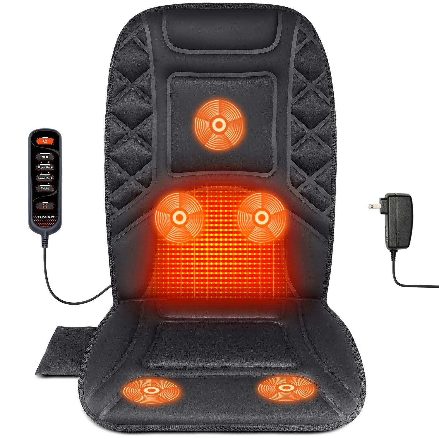 CARSHION Back Massager with Heat,Heated Seat Cover Cushion with 5 Vibrating Massage Nodes Chair Pad for Pain Relief Home Office Use