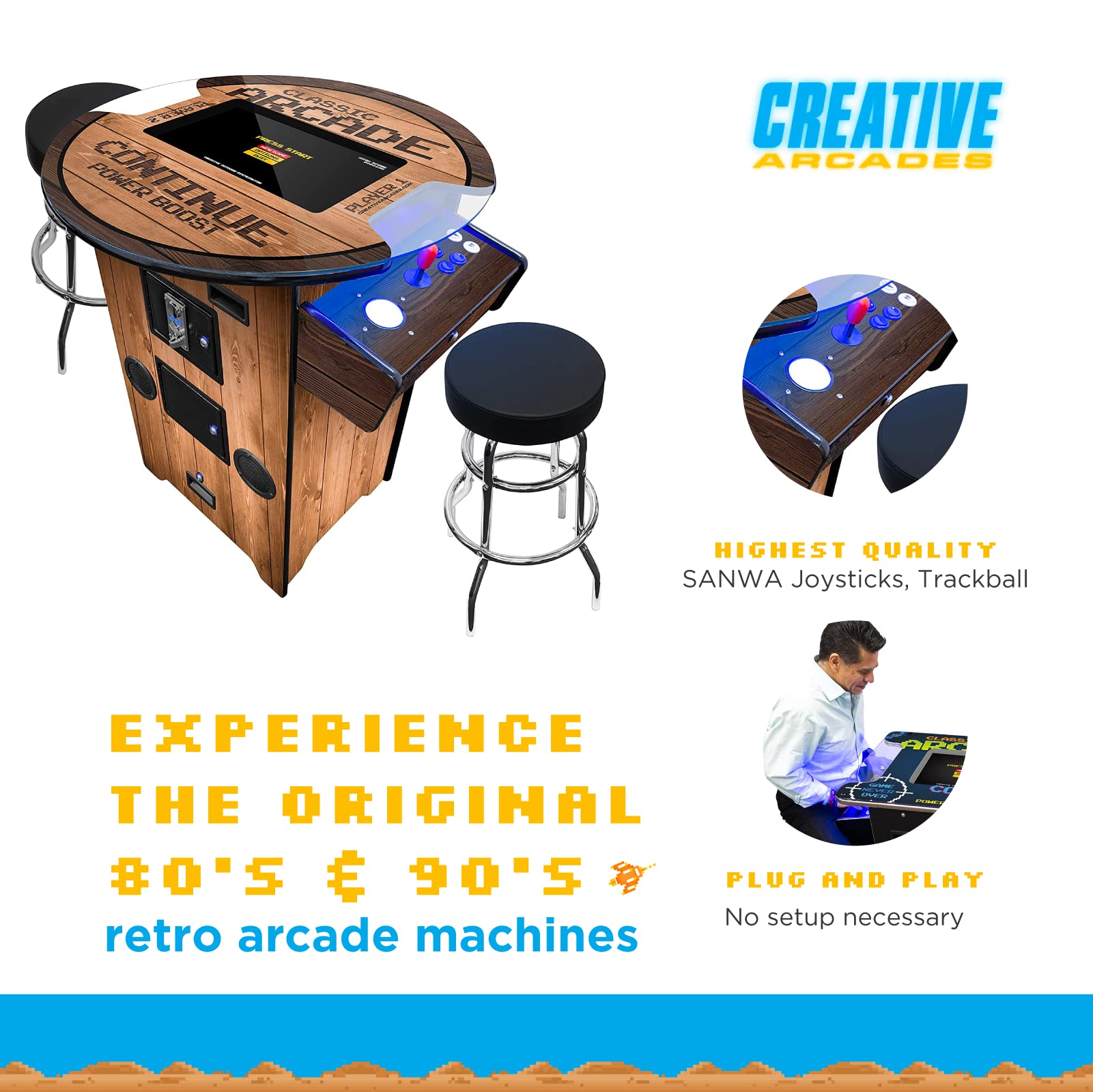 Creative Arcades Full-Size Commercial Grade Machine -Pub Style Arcade Table for 2 Player Cabinet for Home, 412 Games, Multiplayer Control Panel and Screen Size 22 inch.