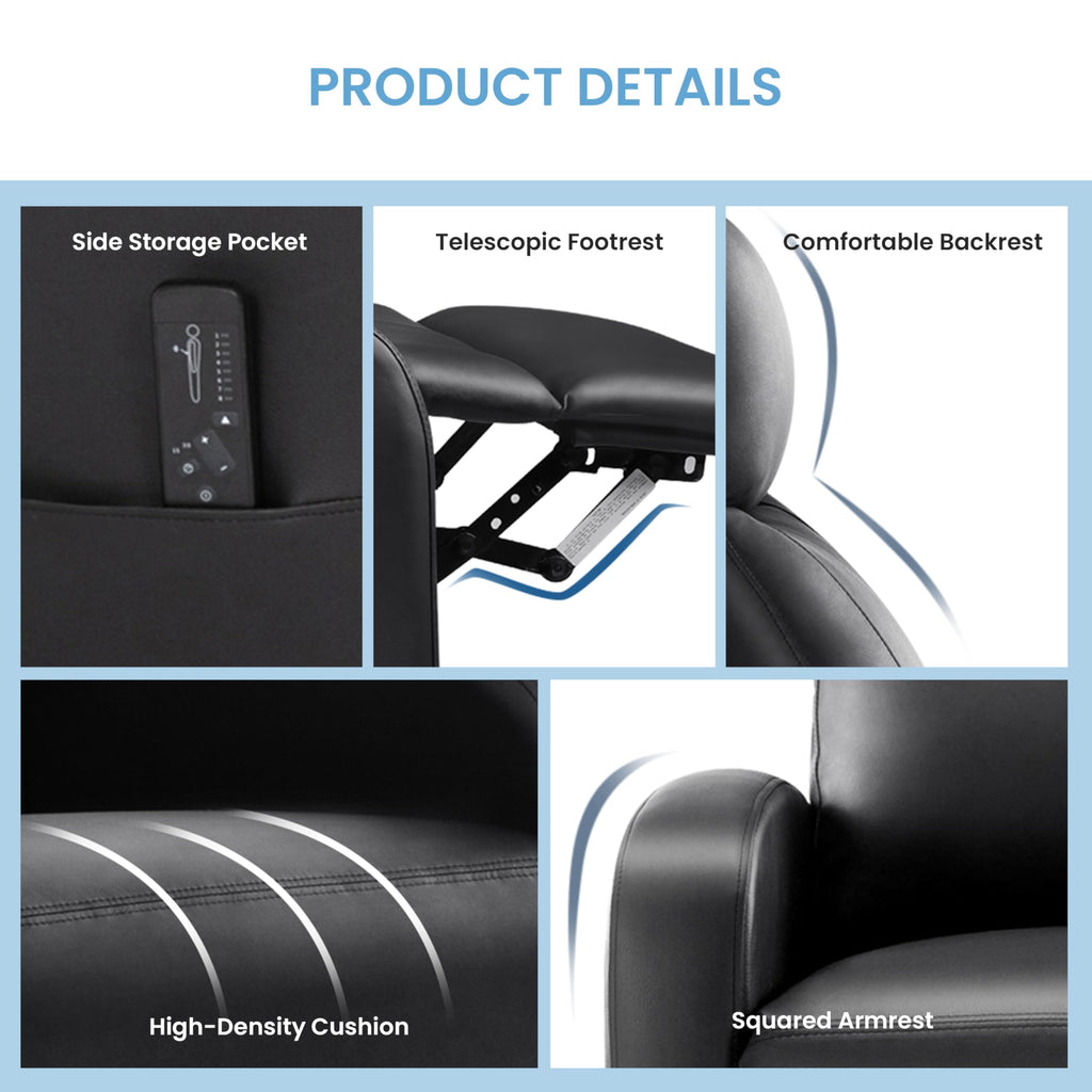 Simple Deluxe Massage Recliner Chair - Adjustable PU Leather Recliner, Luxe Reading Chair & Sofa Chair for Living Room Chairs or Bedroom Chair, Small Recliner for Home Theater, Black