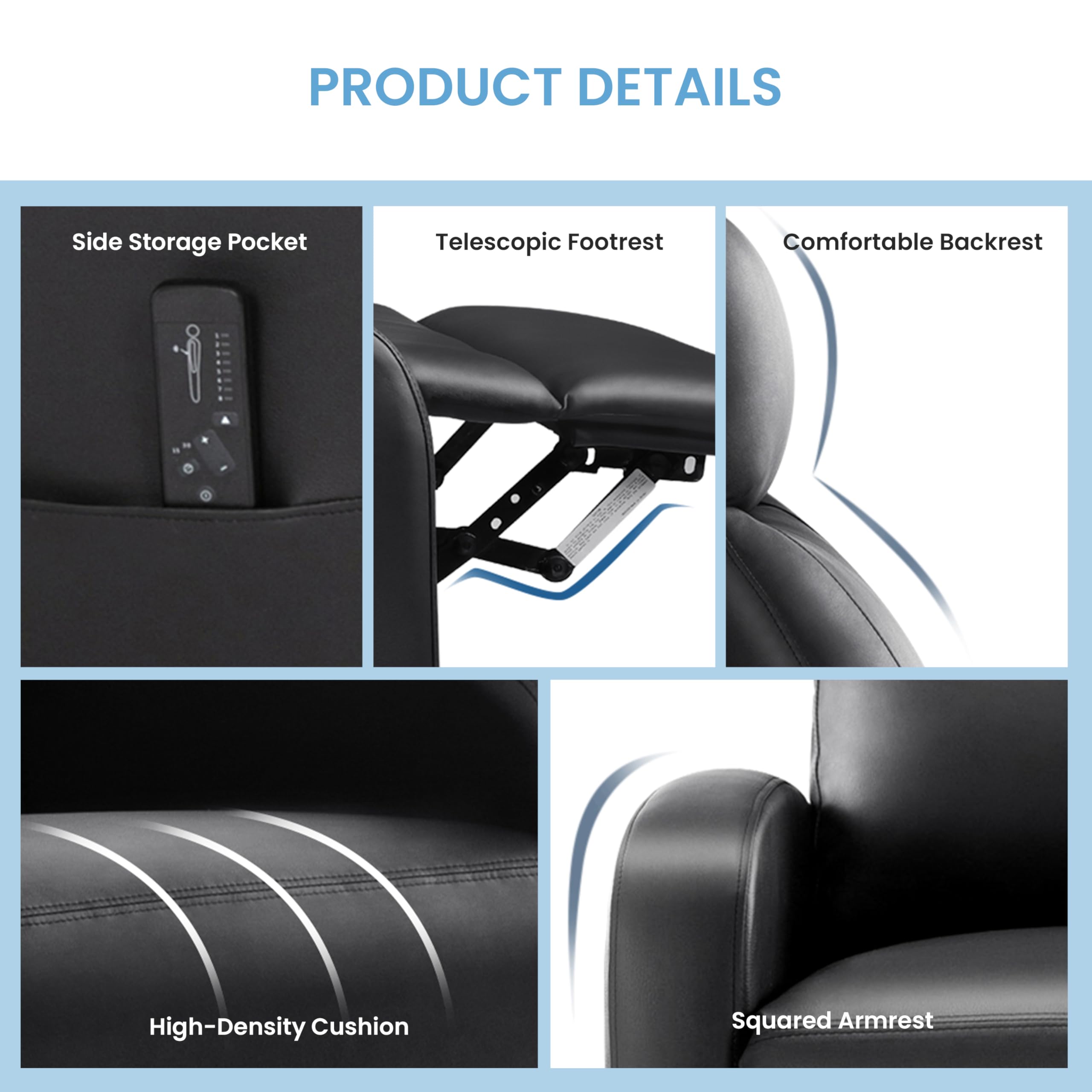 Simple Deluxe Massage Recliner Chair - Adjustable PU Leather Recliner, Luxe Reading Chair & Sofa Chair for Living Room Chairs or Bedroom Chair, Small Recliner for Home Theater, Black